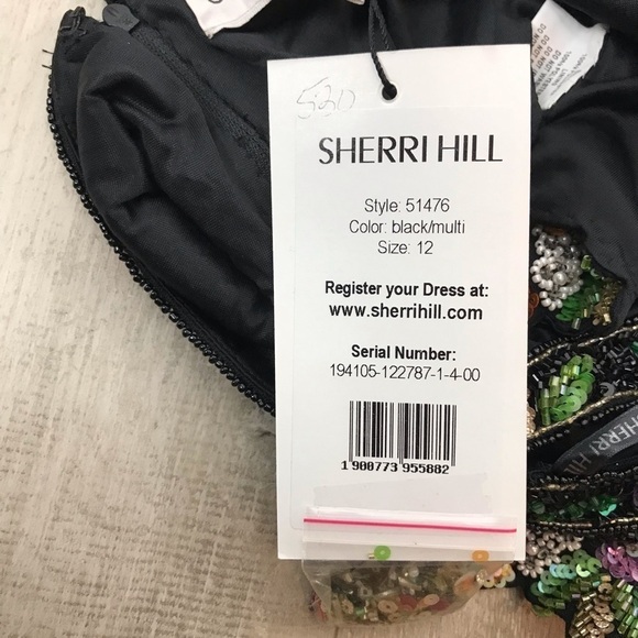 SHERRI HILL Black Two Piece Beaded Halter Top Floral Fringe Skirt Size 12 51476 - Picture 8 of 16